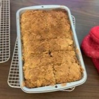 Nine-by-twelve pan of finished coffee cake.