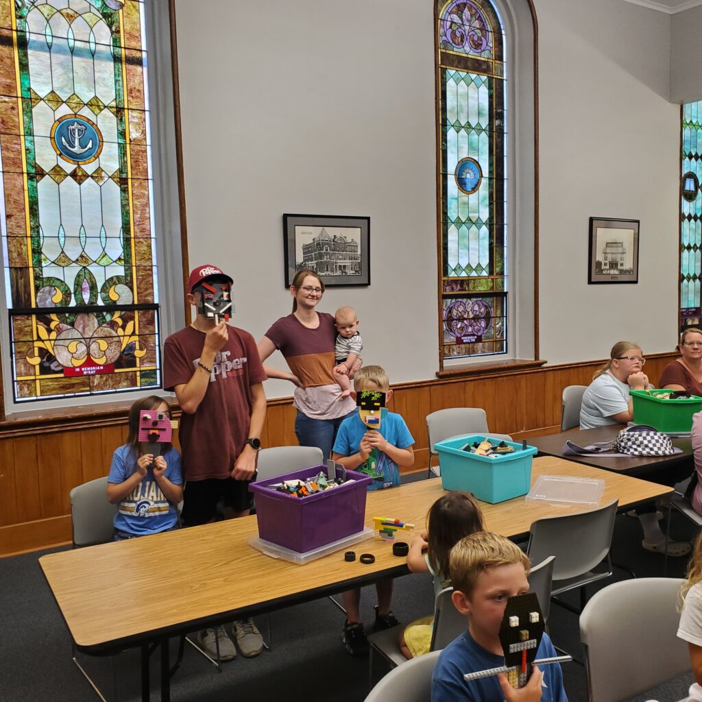 Lego Masks on display by participants.