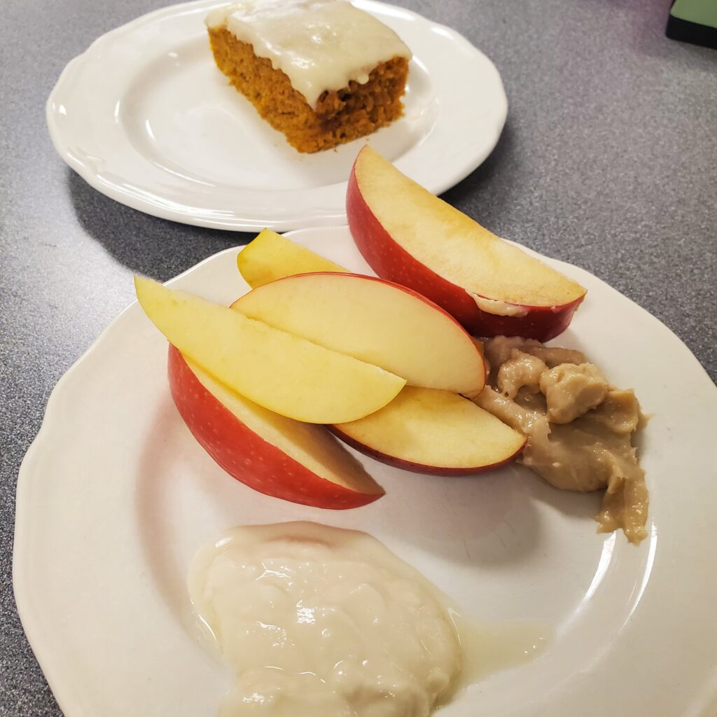 Pumpkin Bar and Apple Slices with Apple Dips.